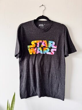 Star Wars Heather Black Tee with Multicolor Tie-Dye Logo